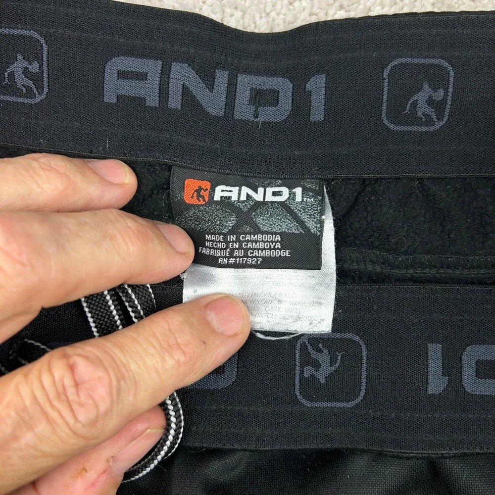 AND1 Solid Track Pants M Black Fleece Lined Athleisure Gorpcore Sportswear